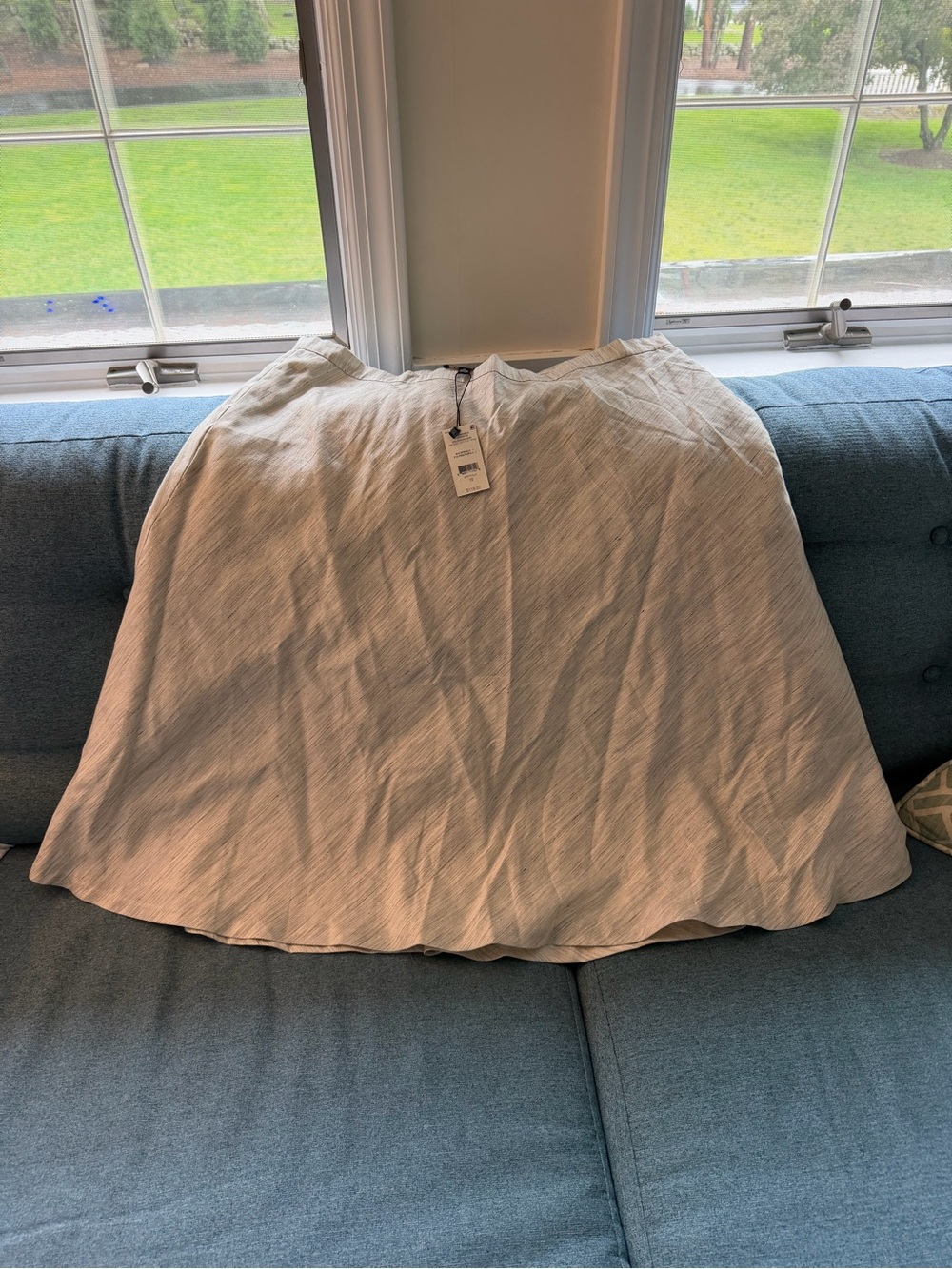 Light gray A-Line Women's Skirt - Neutral Linen Look. Nicely lined